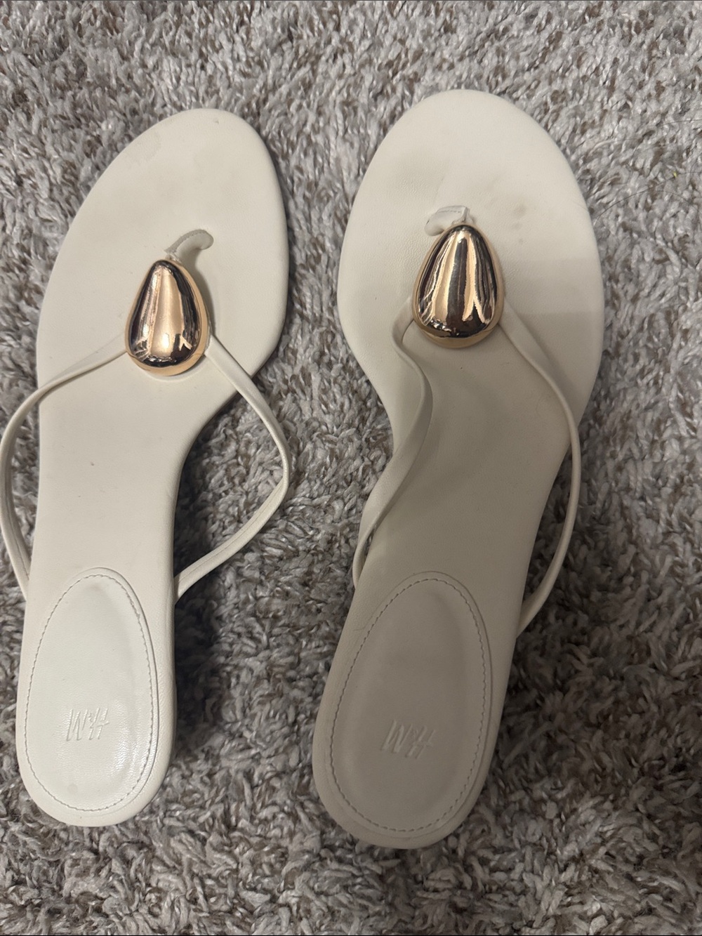 Women's White Toe-Ring Sandals with Gold Accent